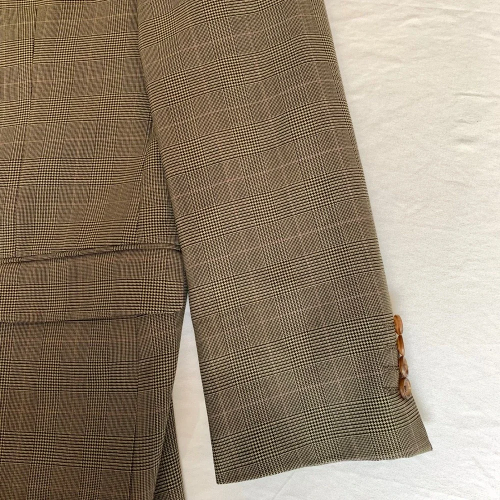 Ralph Lauren Mens‎ Glen Plaid Wool Suit 44R Brown Pink Check 2 Button Dillards